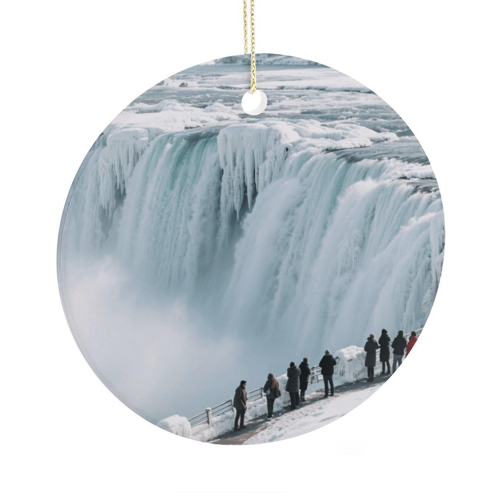 Fekiloot Style Niagara Falls Frozen In Winter Christmas Ornaments 2.9 Inch Round Ceramic Ornament Keepsake Thank You Gifts For Office, Room, Home - Holiday Present Ideas