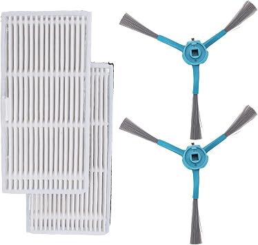 Side Brush Plus Filter Replacement Set for Conga 9590 and Ai Spin 10090 Robot Vacuums 2 Brushes for Plus 2 Filters Set