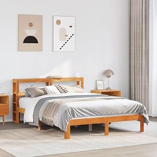 LLEZKBR Camas y accesorios - Camas y marcos de cama - Marco de cama sin colchón, color marrón, 140 x 190 cm, madera maciza de pino