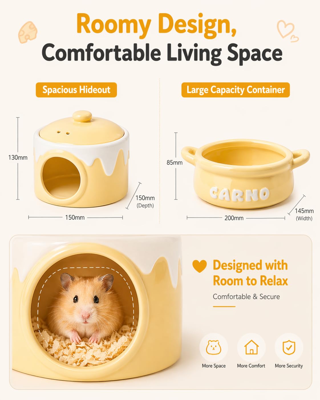 Meow&Woof Ceramiczna kryjówka i miska dla chomika – chłodzący domek dla zwierząt domowych, miska na jedzenie, kąpiel piaskowa, idealna dla chomika syryjskiego, chomika karłowatego, myszoskoczka