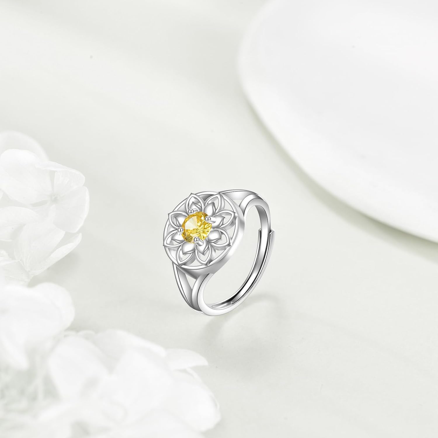 KZX Adjustable Lotus Ring for Women 925 Sterling Silver Lotus Flower Ring Adjustable Open Ring Band Jewelry Birthday Valentine's Day Christmas Gifts for Wife Mom - Image 4