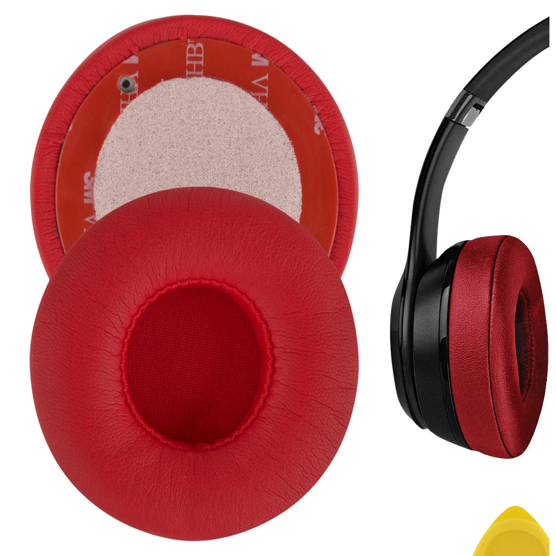 Geekria QuickFit Replacement Ear Pads for Beats Solo 2 Wireless (B0534) (Not Compatible with Beats Solo2 Wired) On-Ear Headphones Ear Cushions, Repair Parts (Red)