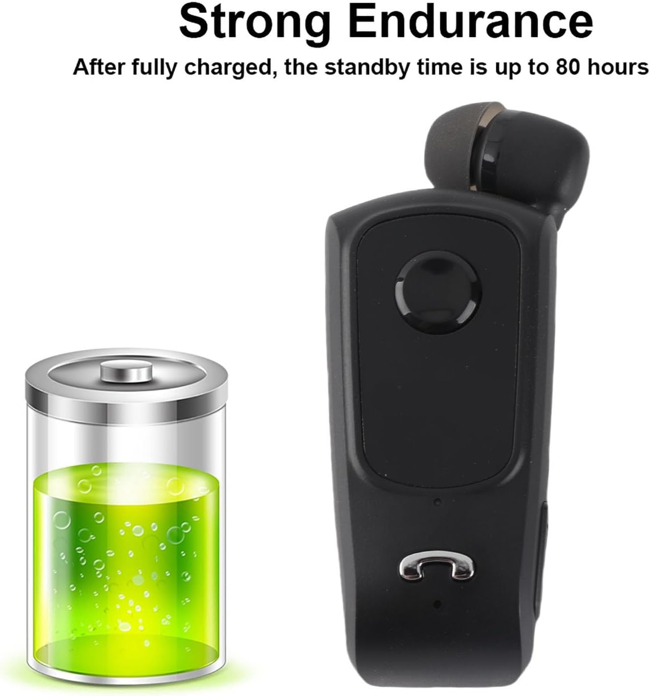 Bewinner F920 earphone next to a battery icon indicating strong endurance