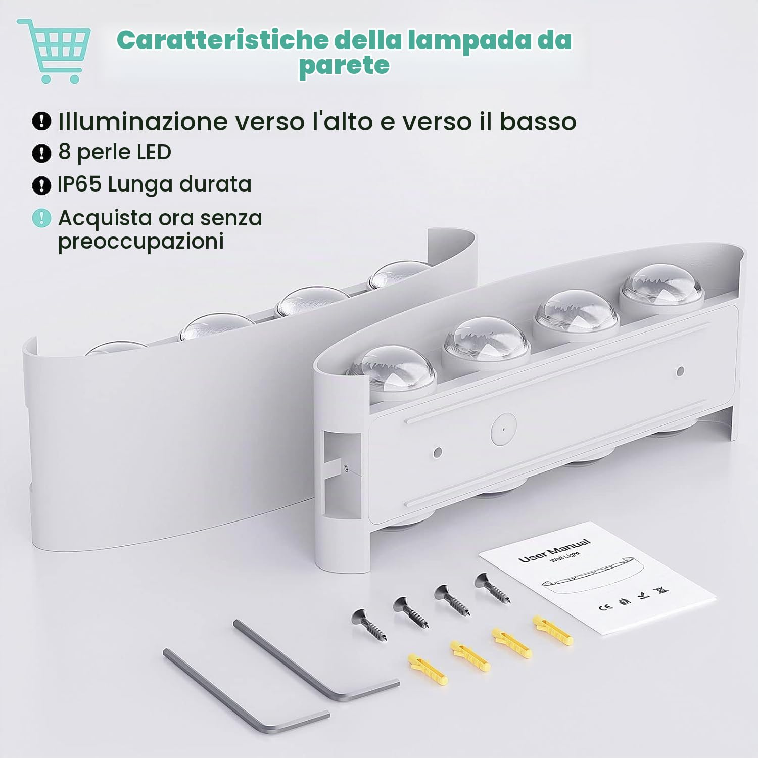 Lureshine 2 Pezzi Applique da Parete Interno, Lampada Interno LED Moderno Up Down Alluminio Pressofuso 8W Applique da Esterno LED 3000K Bianco Caldo per Soggiorno, Camera da Letto, Corridoio