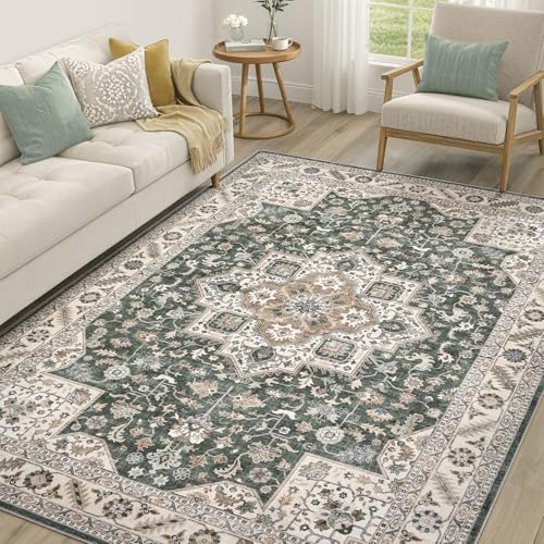 Vintage Living Room Area Rug 7x9 - Large Soft Washable