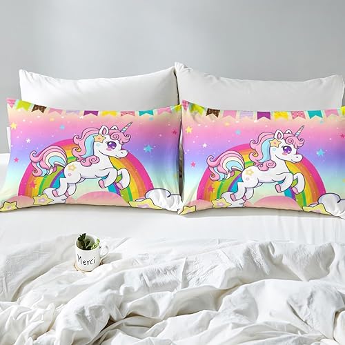 Miniatura 5 de Erosebridal Juego de sábanas de unicornio para niñas y niños pequeños, juego de sábanas con estampado de unicornio y arco iris, juego de sábanas