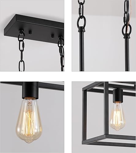 Miniatura 8 de AMZASA Lámpara rectangular negra para isla de cocina, lámpara industrial rectangular moderna para comedor 5 luces lineal vintage jaula luminarias UL
