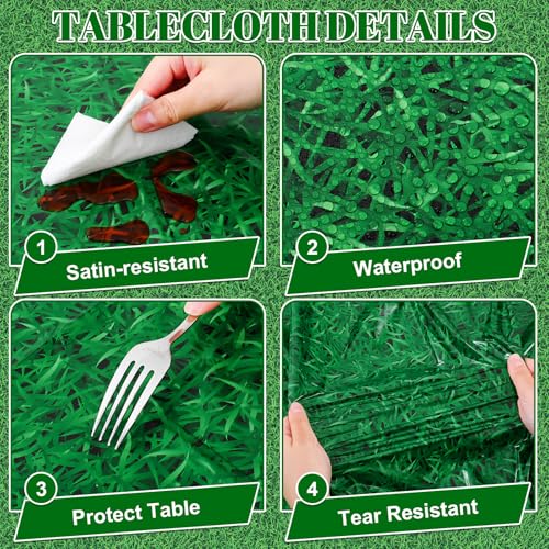 Image of 3 Pack Green Grass Field Plastic Tablecloth, 54 x 108 Inch Golf Table Cloth Disposable Tablecloths for Rectangle Tables Waterproof Sports Theme Table Cover for Golf Football Birthday Party Supplies