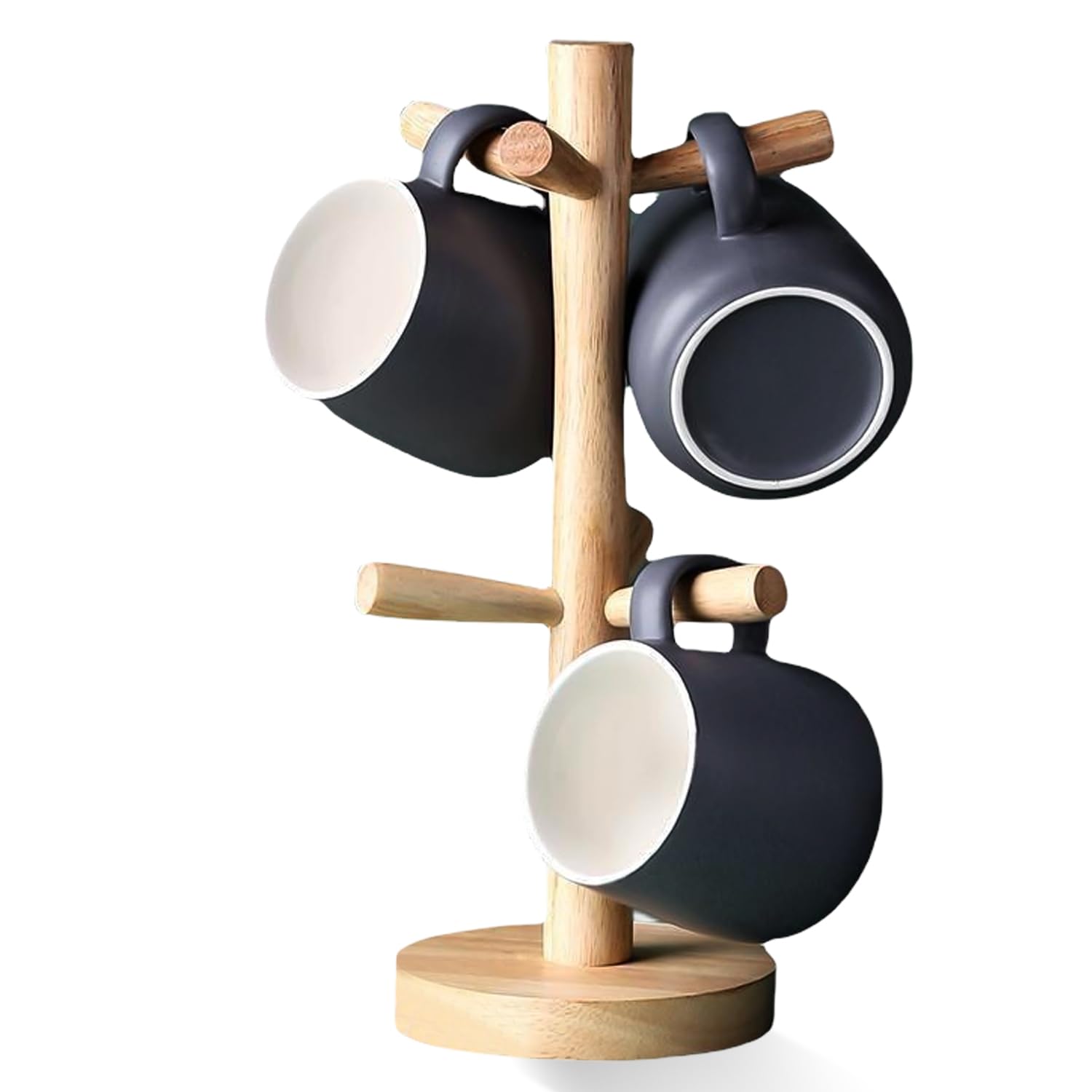 Nizirioo Soporte para Tazas de Madera Con 6 Ganchos Extraíbles - Soporte para Tazas de Café de Madera para Mostrador
