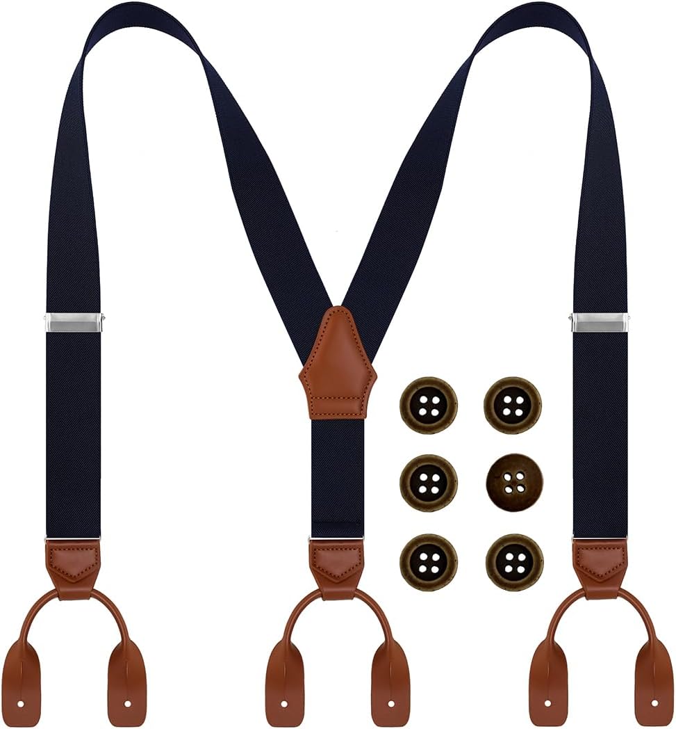 Mens Suspenders Buttons End Genuine Leather for Vintage Outfit 1.4"