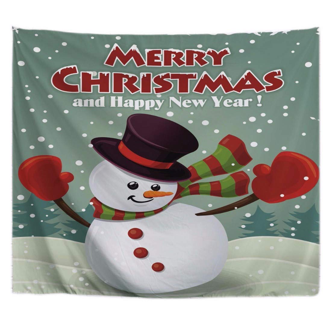 A.Monamour Cute Snowman Wearing Gloves Scarf White Snow Christmas Holiday Print Polyester Wall Hanging Tapestry Bed Covers For Bedroom