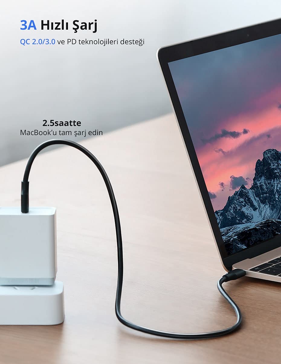 Ugreen USB C to USB C 3A Hızlı Şarj ve Data Kablosu Beyaz 50 CM