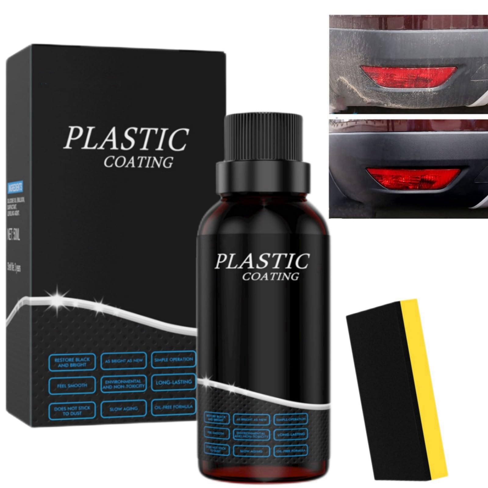 GNORAND Plastic Restorer,50ml Car Plastic Restorer Black,Plastic Parts Refurbish Agent for Car,Car Interior Cleaner,Interior Car Cleaner,Dashboard Cleaner,Car Dashboard Cleaner,Plastic Trim Restorer