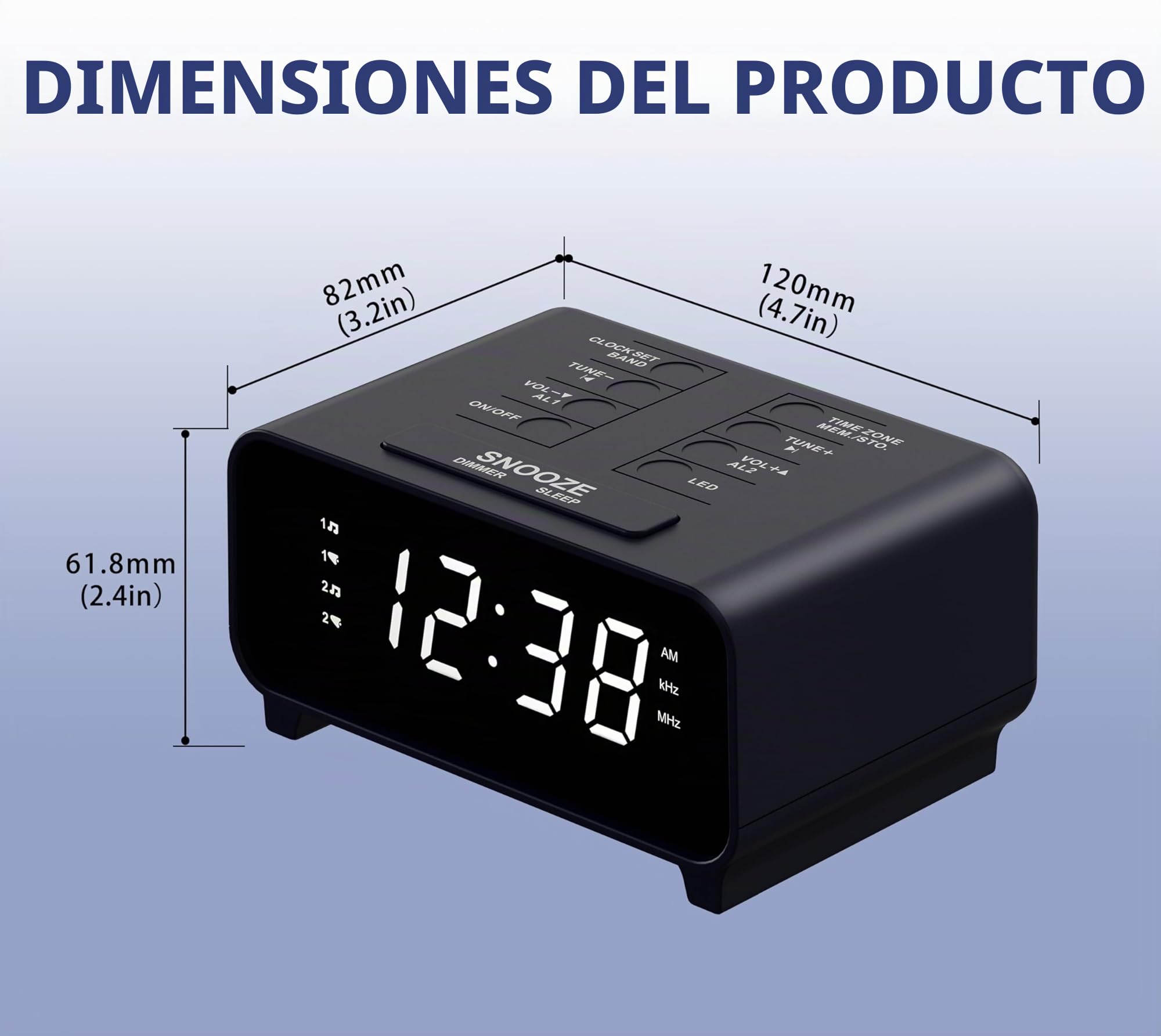 iTOMA Reloj despertador con radio AM/FM, función de alarma dual, función de repetición, ubicaciones de memoria, atenuador, pantalla de 12/24 horas, reloj digital (213, pequeño (213R, pequeño)