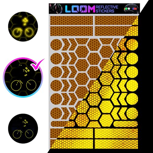 Image of LOOM Reflective Stickers | 67pc Prismatic YLW | Reflective Stickers for Helmet, Bike, Motorcycle, Hard Hat | Waterproof Reflectors for Car, Trailer | Bike Reflectors for Night Riding
