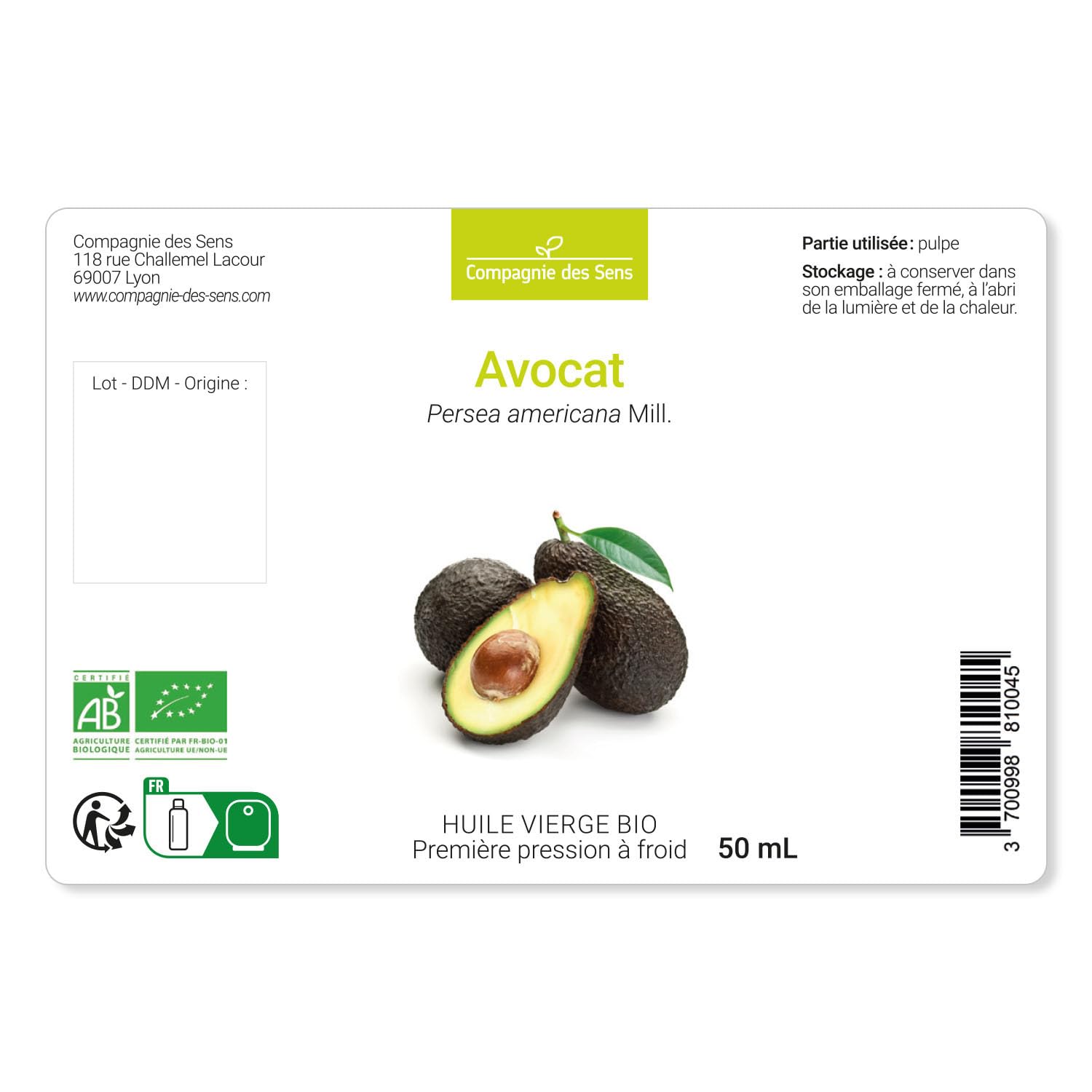 Avocat - Huile Végétale Vierge BIO - Flacon en verre - Première pression à froid - 1L Alu