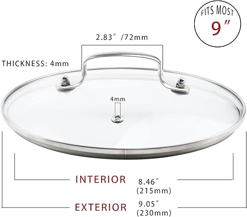 Miniatura 9 de Tapa de vidrio templado de 9 pulgadas con orificio de ventilación de vapor, olla universal transparente de repuesto con perilla de soporte, borde de