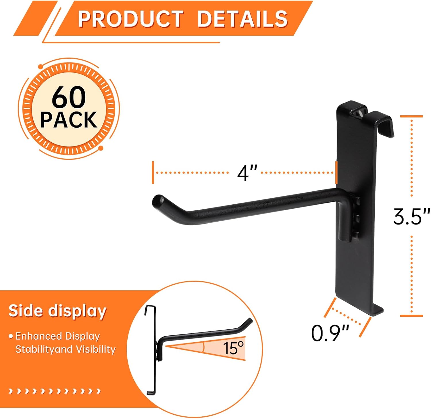 60 Pack Grid Wall Display Hooks, Metal Gridwall Accessories for Retail Stores, Trade Shows, Art and Craft Displays (Black, 4 Inch)