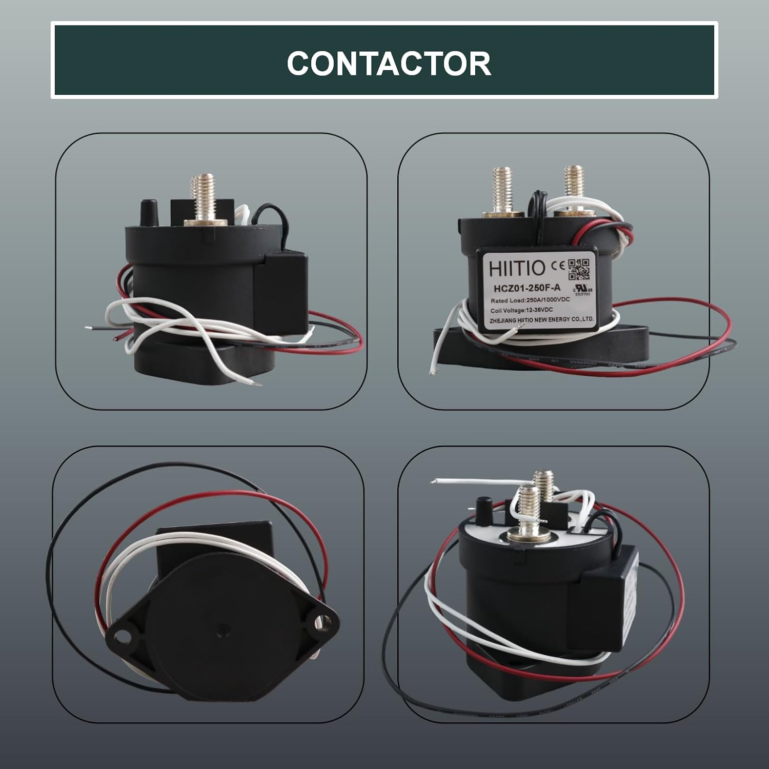 1000VDC 250A High Power DC Contactor | UL Certified & Epoxy Encapsulated | SPST-NO with Auxiliary Contact | Wide Range Coil (12-36VDC) | RoHS & Reach Compliant, HCZ01-250F-A
