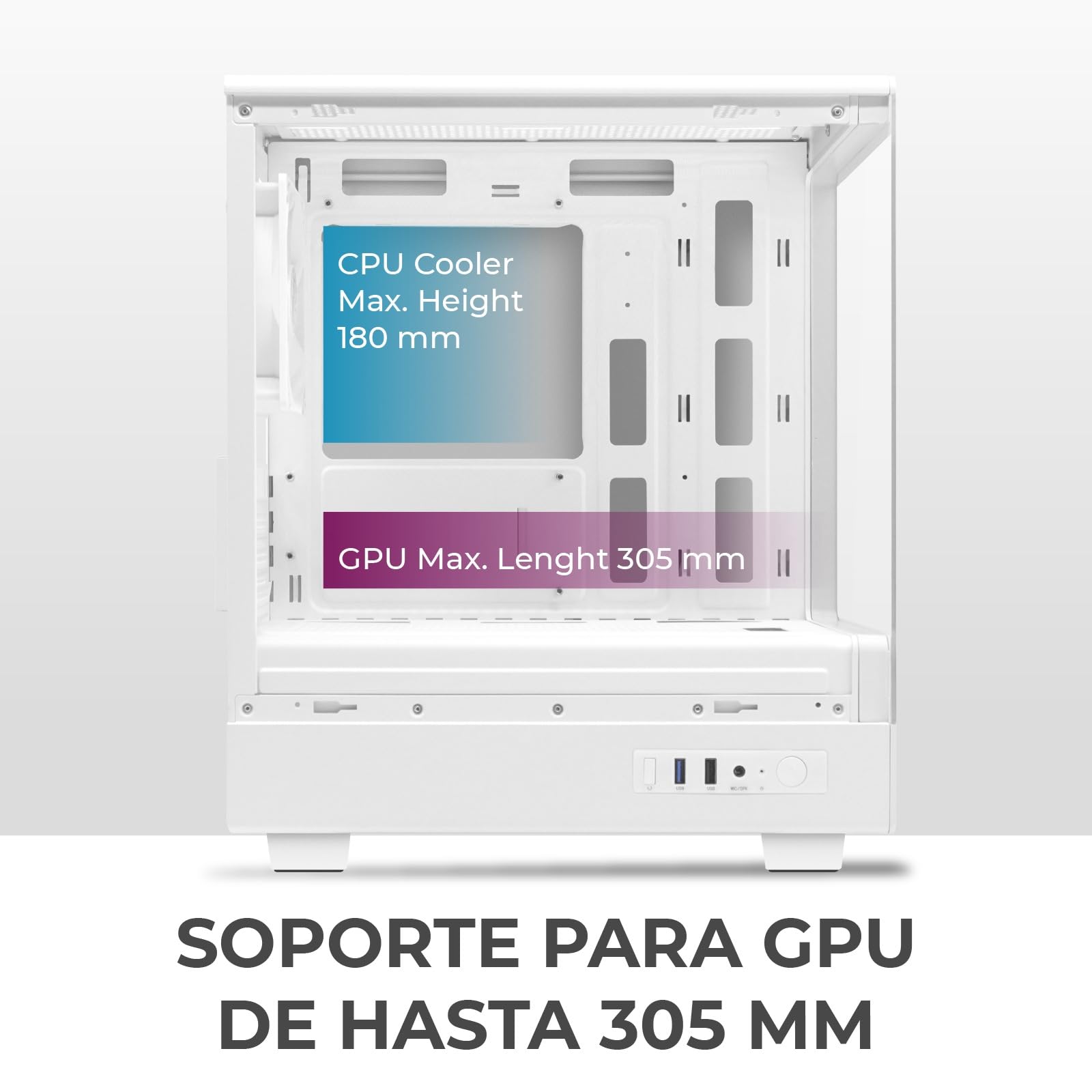Noua Fobia LH200 - Caja PC Gaming Micro-ATX, Ventilador Blanco de 120 mm, Torre Micro para Ordenador, Doble Cristal Templado panorámico, Blanco
