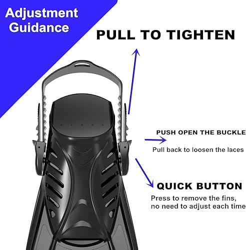 Miniatura 4 de Alatas de buceo y equipo de esnórquel para adultos, aletas de snorkel, aletas de natación abiertas, ajustables, para hombres, mujeres, niños, aletas