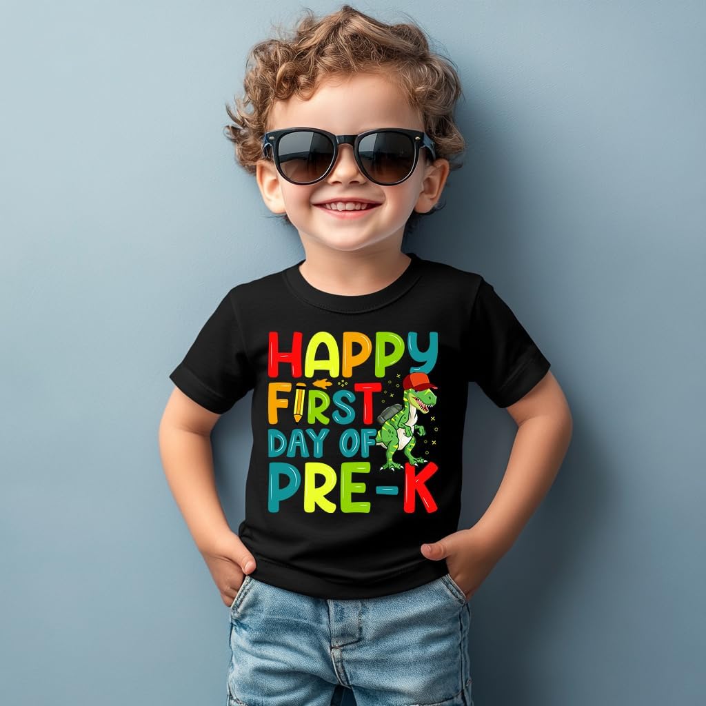 Back to School Shirt Kids First Day of Kindergarten Pre-K, Dino Pencil Graphic Tee, 3-8T Combed Cotton