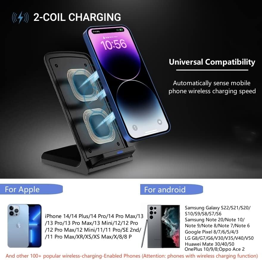 20W Max Wireless Charger,Fast Wireless Charging Stand For Apple iPhone 14 13 12 11 Pro/Mini/SE/X/XR/8,VNBBT inductive Charging Station for Samsung Galaxy S22/S21/Note 20/10/Pixel 6 (With AC-Plug)