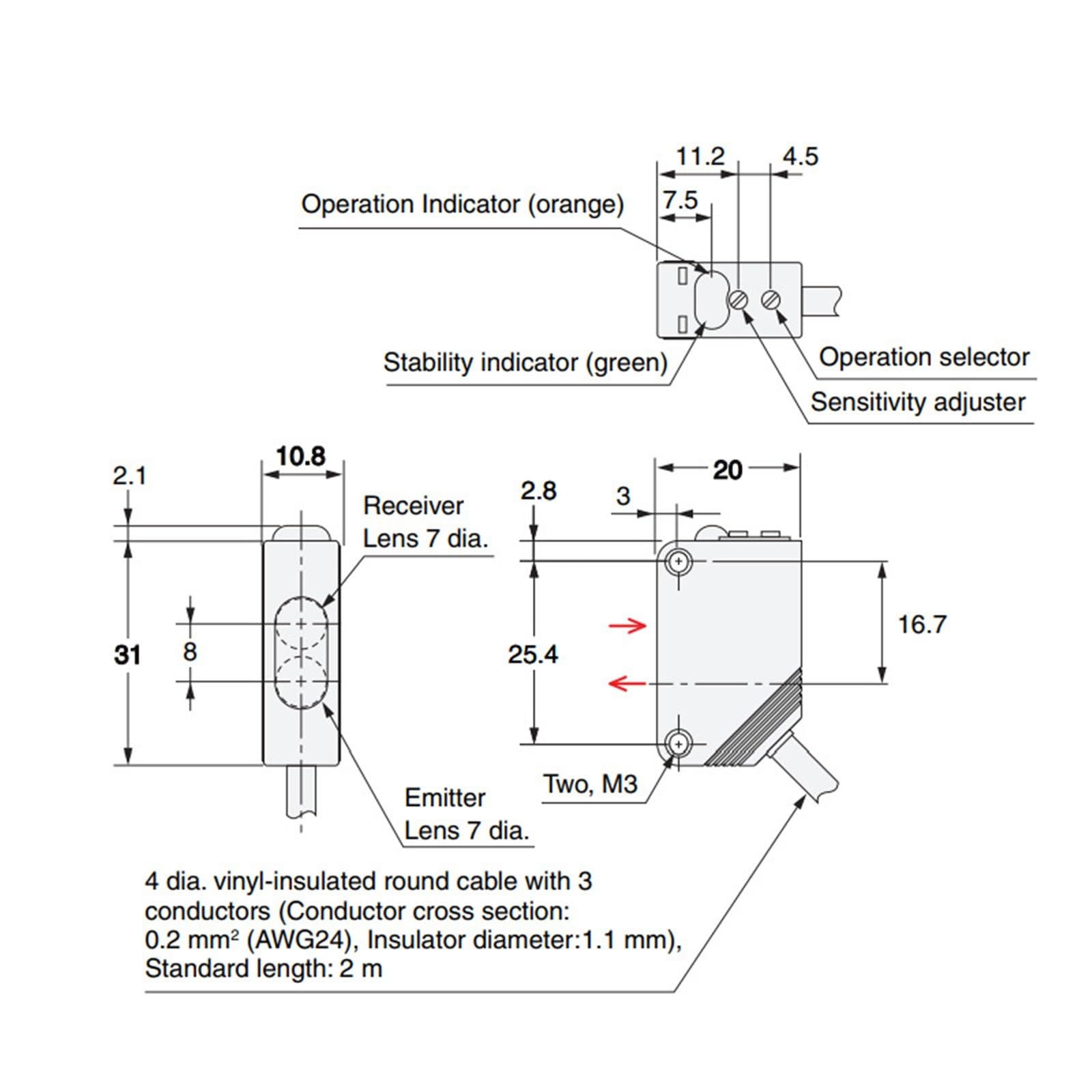Sensor fotoeléctrico E3Z, distancia de detección de 4m, Sensor de proximidad óptico de 24V, interruptor de proximidad retrorreflectante