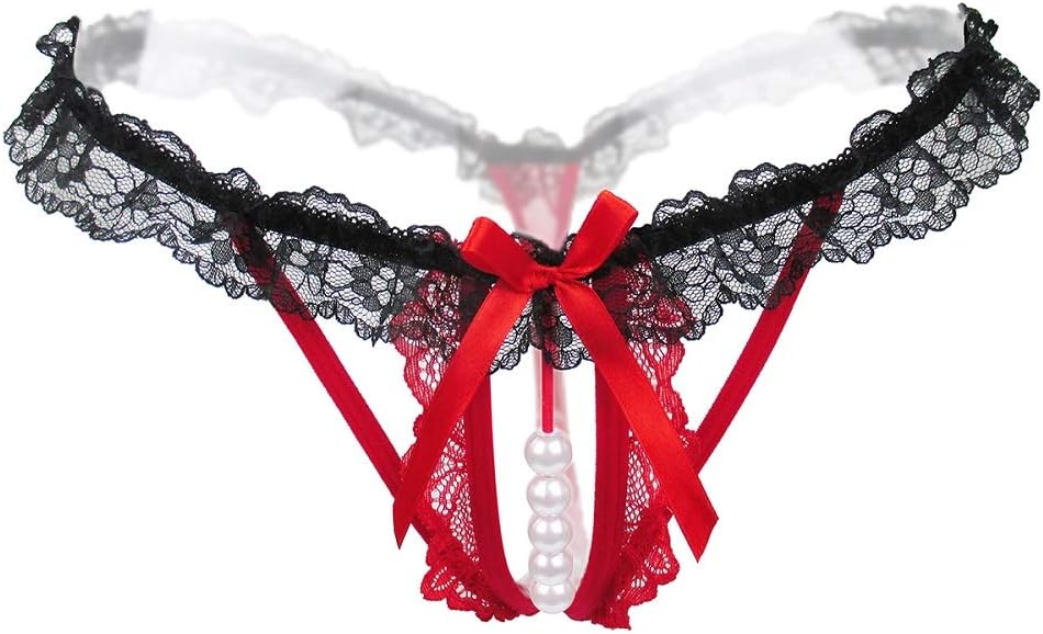 Womenโs Sexy Panties,Lace Thongs G-String with Pearls Ball