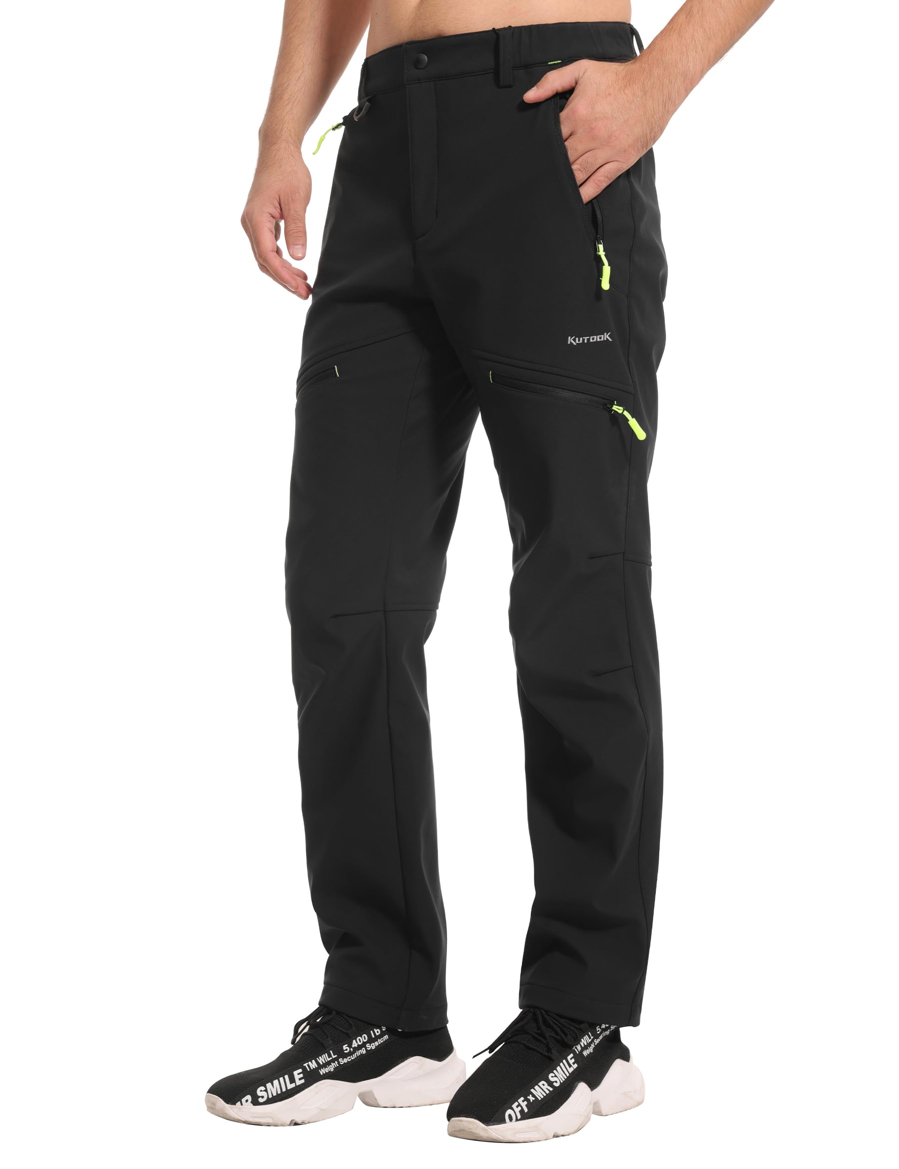 KUTOOK Pantalones Trekking Hombre Invierno Impermeable Térmico Forro Polar Cálido Pantalones de Esquí con 5 Bolsillos HP400