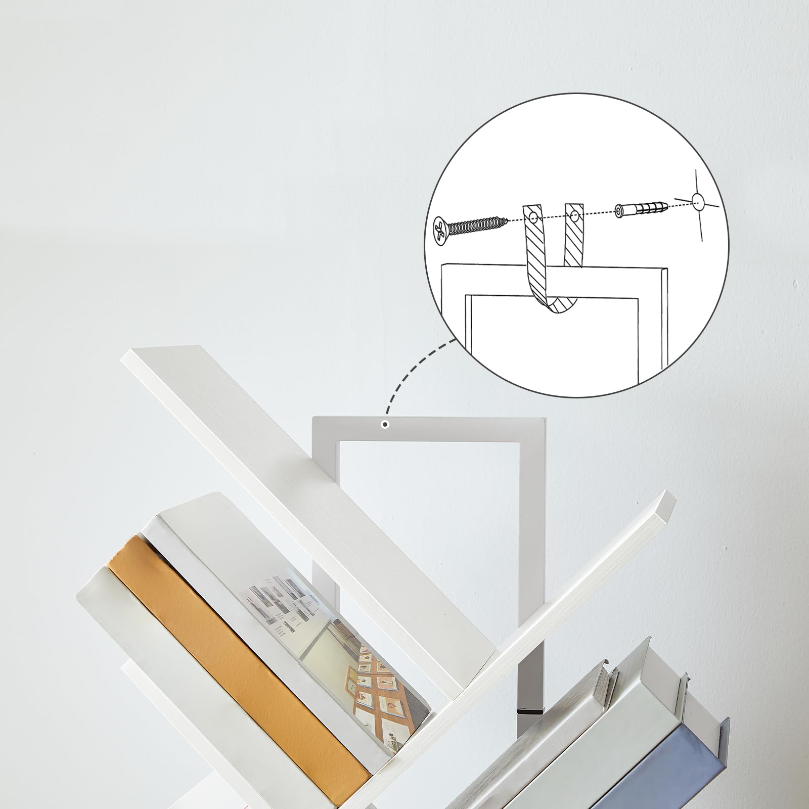 HOOBRO Bücherregal mit Schublade, Standregal mit 9 Ebenen, Baumförmiges Bücherregal, DVD Regal, Bücherturm Freistehend, für Wohnzimmer, Schlafzimmer, Heimbüro, Weiß EWW18SJ01G1