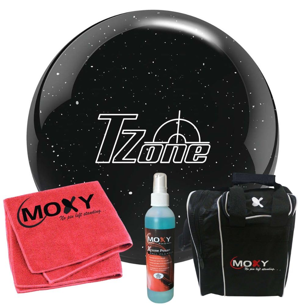 Brunswick T-Zone Night Sky Bowling Ball | Moxy Strike Black Bowling Bag | Moxy Red Micro Fiber Towel | Moxy Xtreme Power Cleaner Package 11lbs