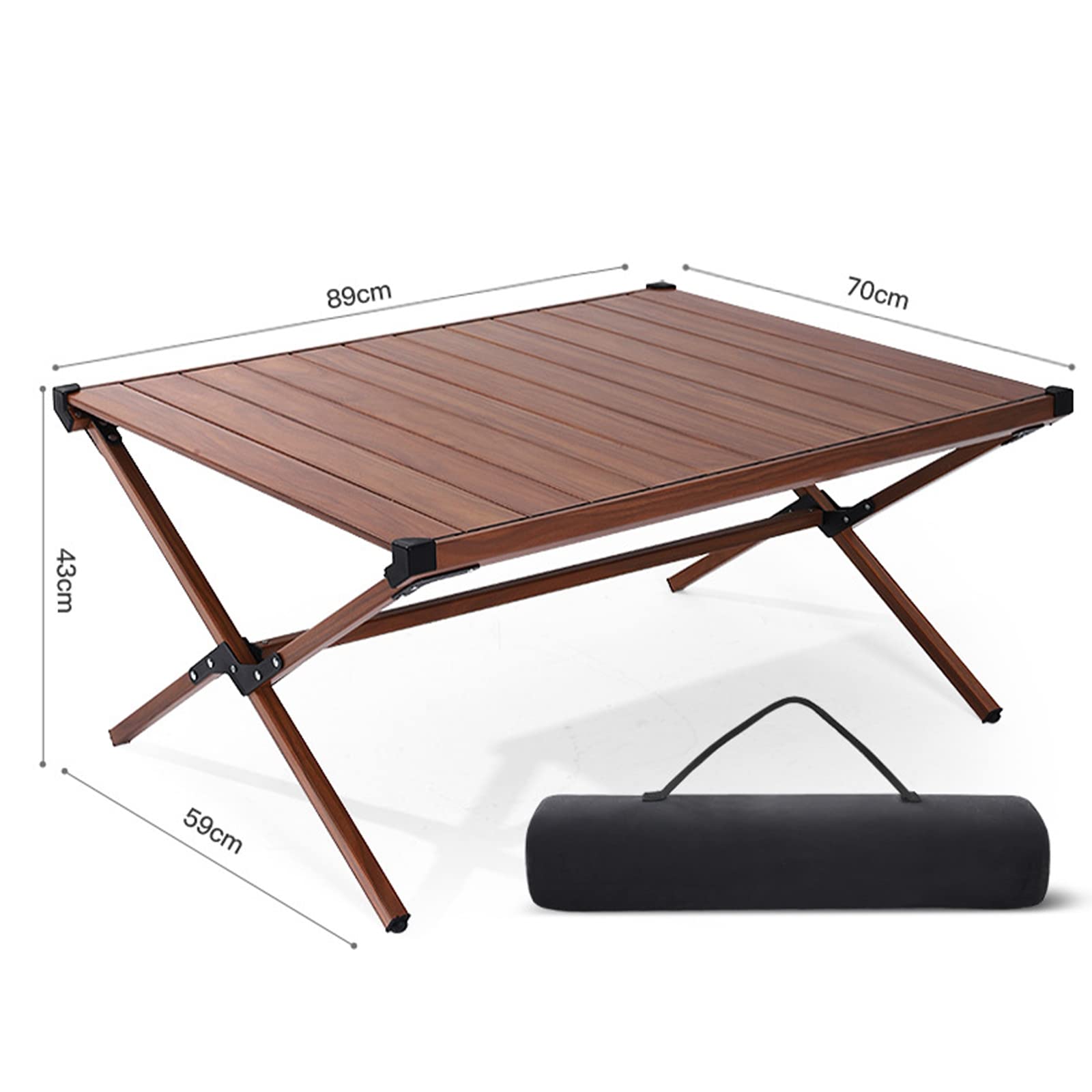 Table de Camping Pliante en Aluminium Roll UpTable Portable Stable Pique-Nique Fournitures de Plein Air Meubles en Grain de Bois pour BBQ Backyard Party,Wood,S(Length89cm)