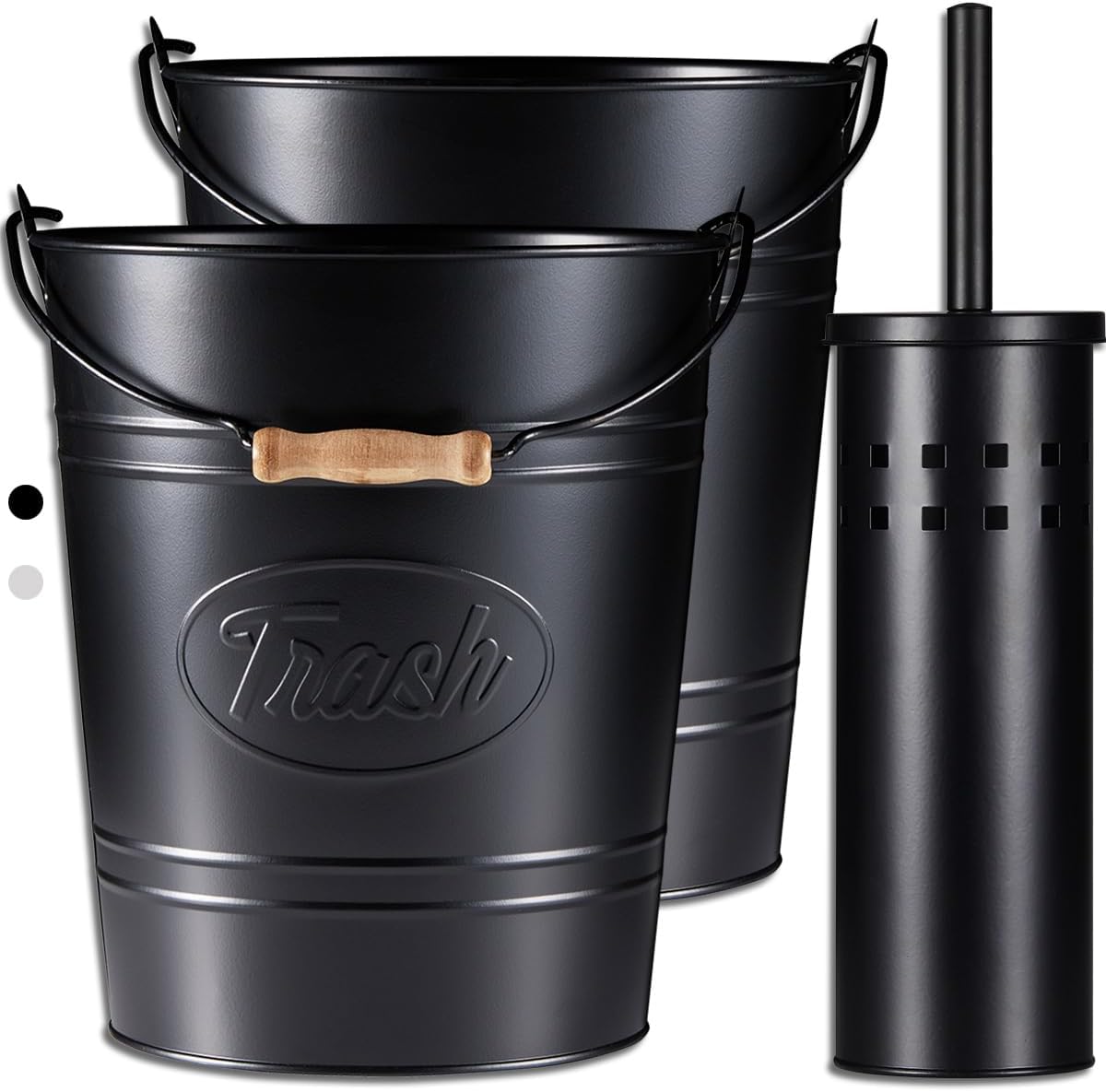 Set 3, Country Bathroom Trash Can and Toilet Brush Set, Metal Rustic Farmhouse Bathroom Decor, Industrial Style Galvanized Tin Bathroom Accessories, Vintage Western Themed Toilet Brush with Holder