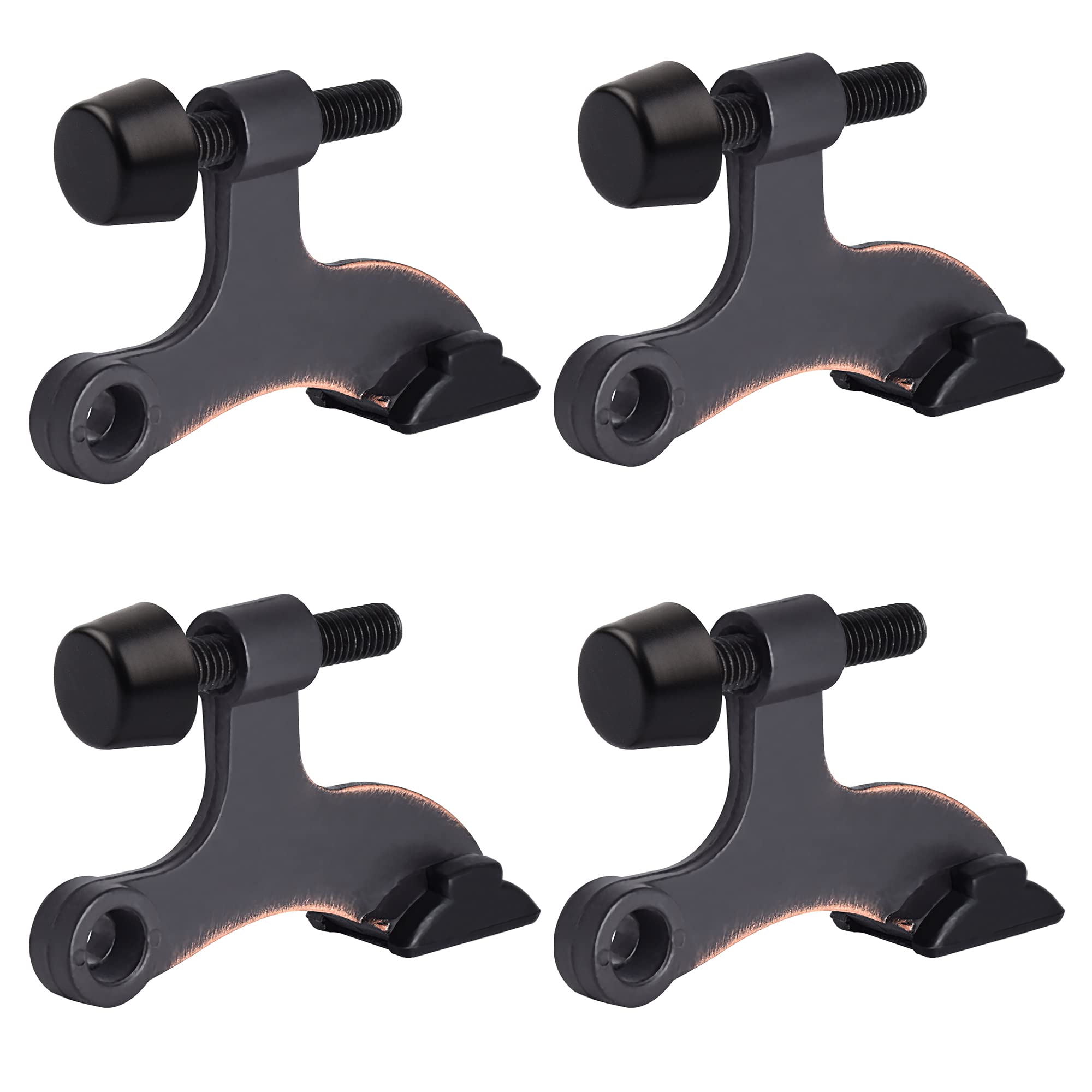 HOMOTEK 4 Pack Hinge Pin Oil Rubbed Bronze Door Stopper,Adjustable Deluxe Heavy Duty Door Stopper 2-1/2"x1-3/4”,with Black Rubber Bumper Tips