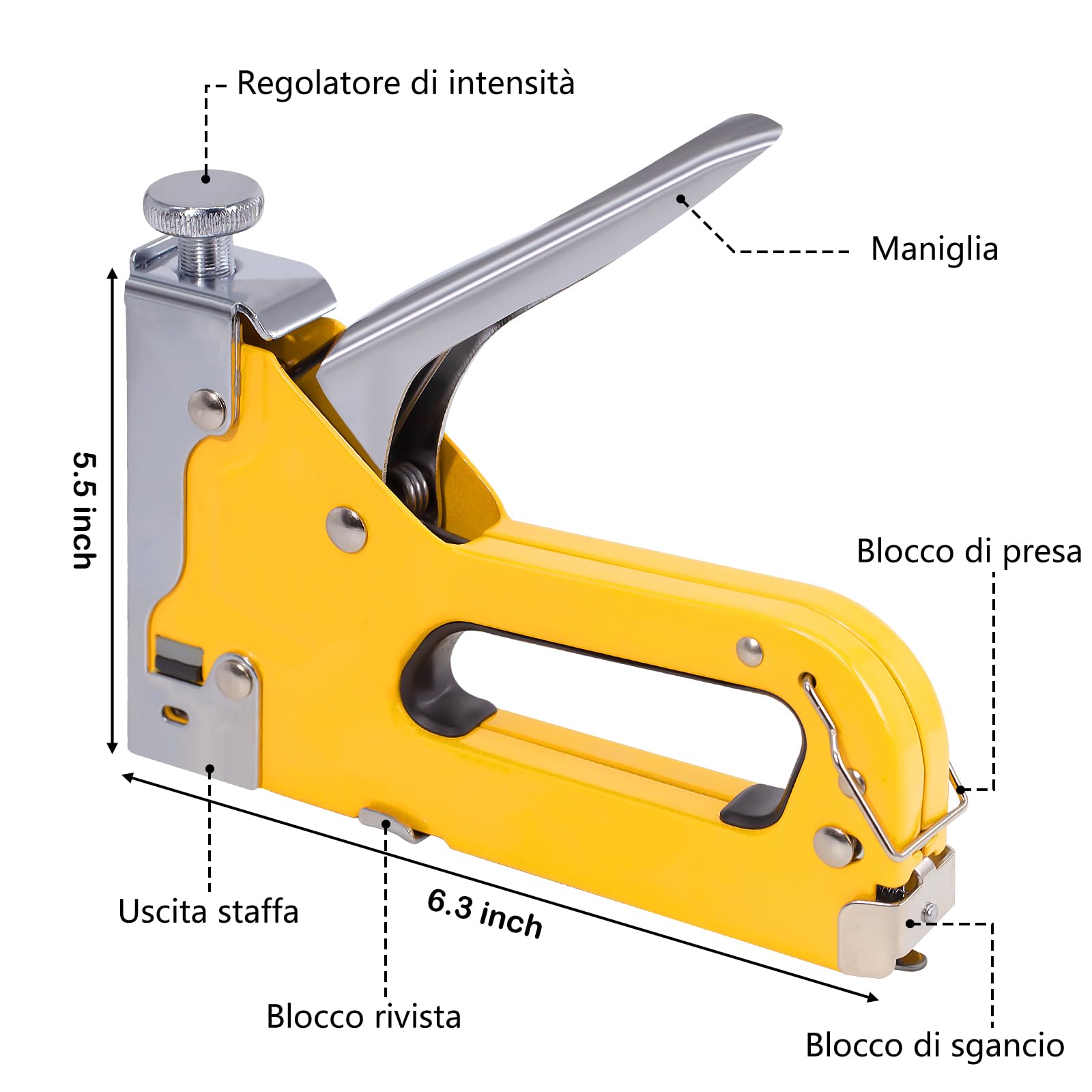 Tutee 3 In 1 Hand Staple Set Graffettatrice Per Legno，Scatola 300 Chiodi，Adatto Per Decorazioni Di Interni, Decorazioni Per La Casa, Materiali Di Fissaggio, Spillatrice Per Legno (Giallo)