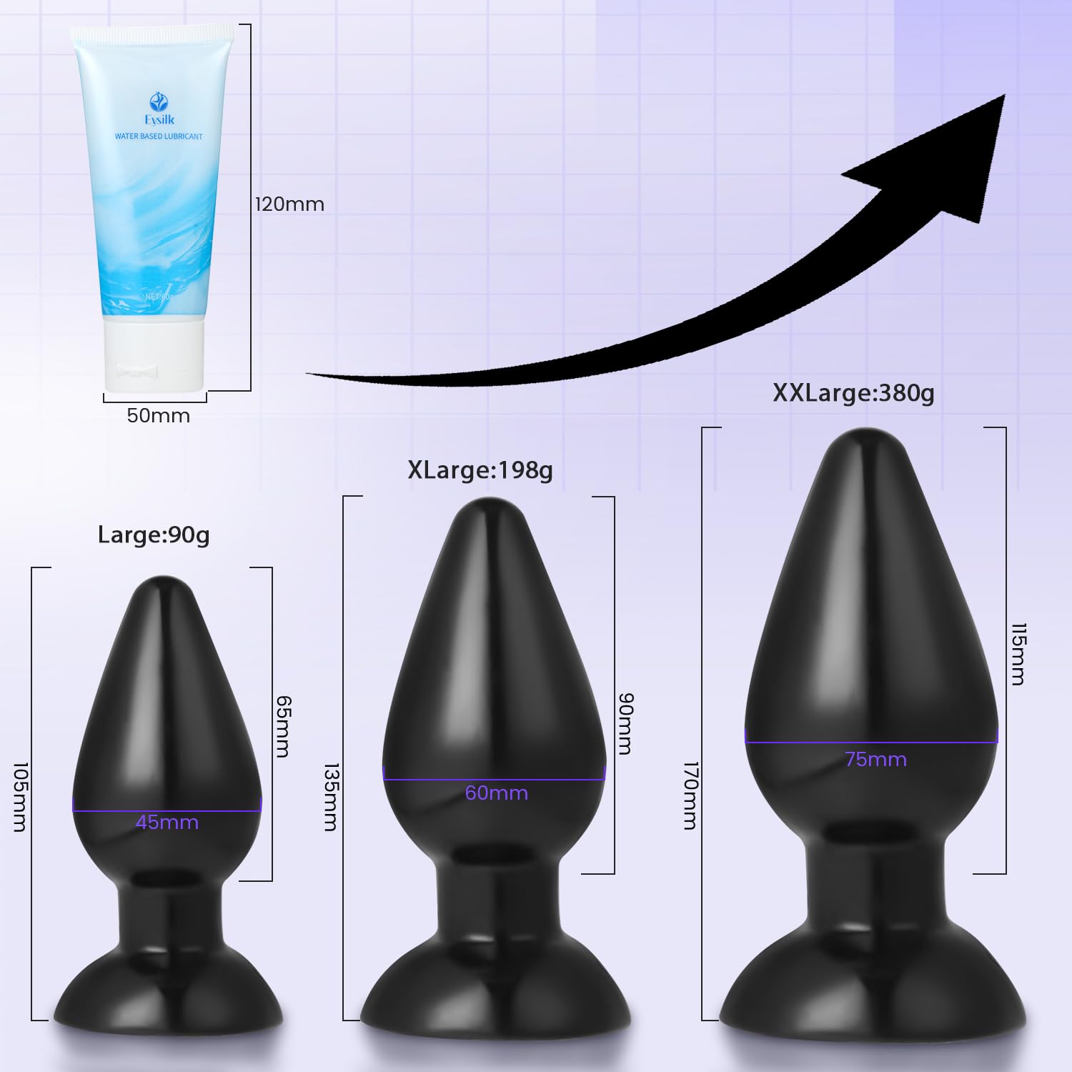 Plug Butt Extra, Plug Anale per Avanzato, Spina Anale Stimolante per Donne e Uomini, con Supporto Adesivo con Lubrificante, uso hands-free (Nero XXL)