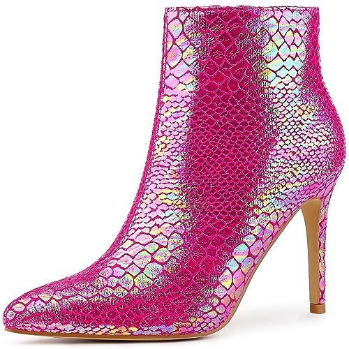Perphy Snakeskin Printed Metallic Boots Pointed Toe Stiletto Heel Ankle Boots for Women