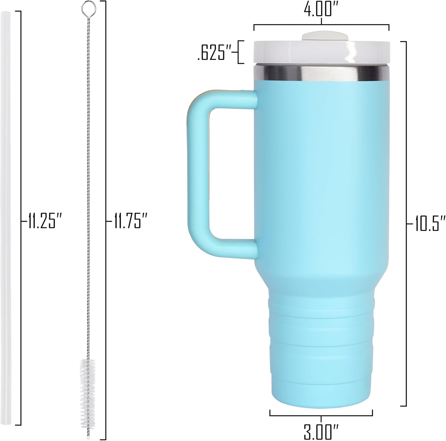40oz Tumbler with Lid and Straw - Reusable Double Wall Insulated Stainless Steel Water Bottle and Coffee Cup to Keep Hot and Cold Beverages for Hours, Travel Mug, Fits in Cupholder - Aqua Blue - Image 5