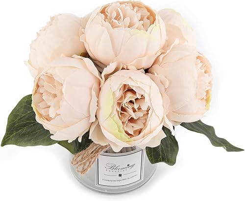 Miniatura 4 de Flores artificiales falsas, peonía de seda, 12 arreglos de cabezas de flores, ramos de boda, decoración floral de plástico, centros de mesa para el