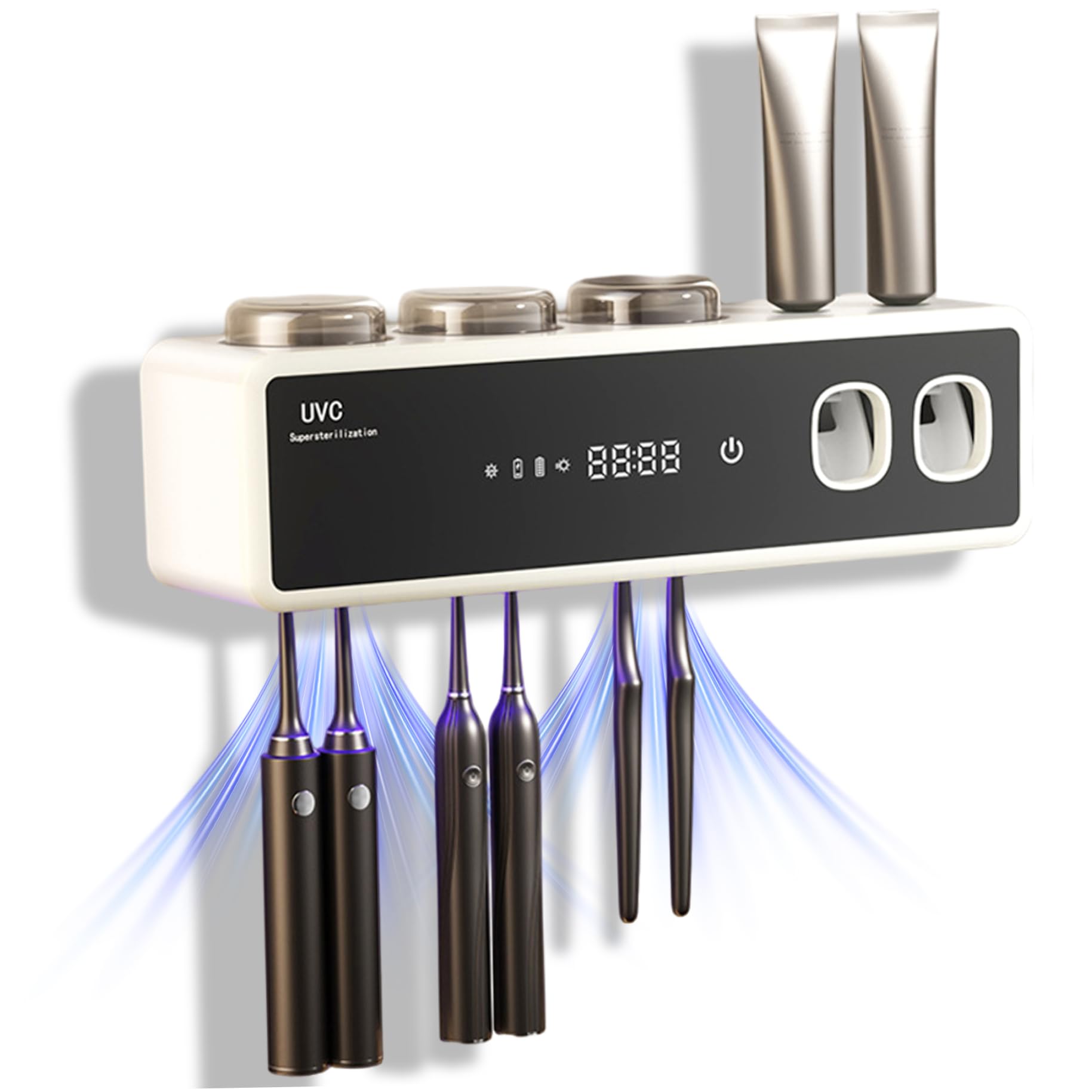 Soporte Inteligente para Cepillo de Dientes, dispensador automático de Pasta de Dientes, Organizador de Cepillo de eléctrico montado en la Pared con función de Secado, Color Blanco.