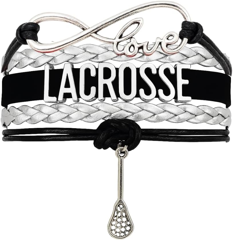 SportyBella Lacrosse Bracelets For Girls - Adjustable Charm Bracelet w/Infinity Symbol & Silver Lacrosse Stick Charm. Friendship Bracelet Gifts for Players, Teams & Coaches
