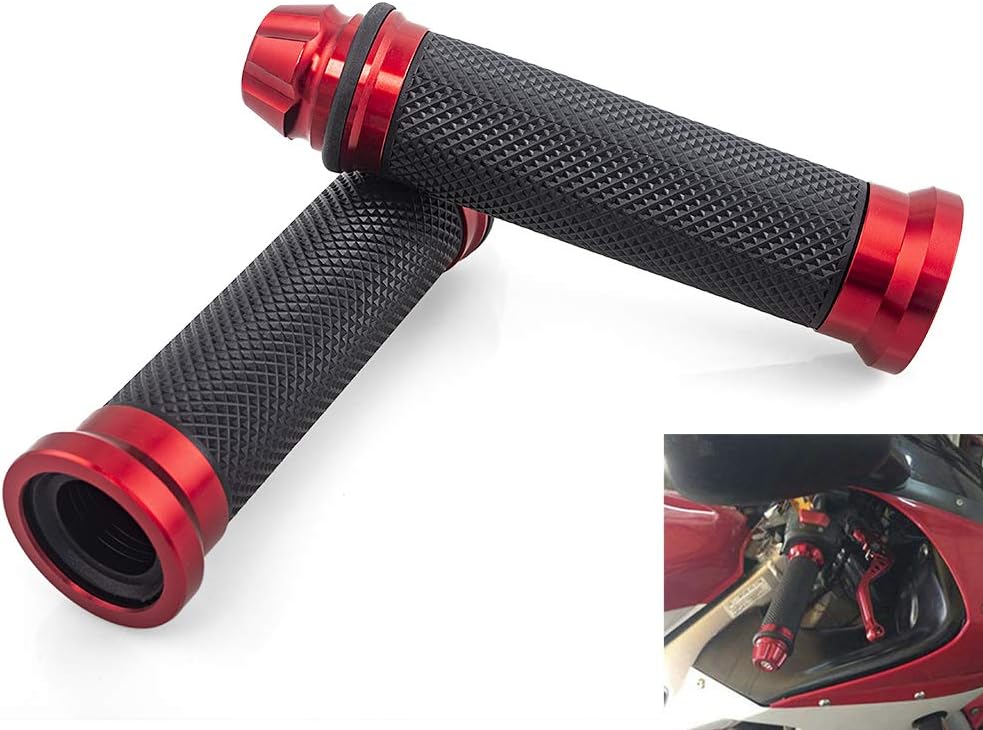 Evomosa 1 Pair 7/8" Aluminum Rubber Gel Ergonomic CNC Handlebar Grips Hand Grips for Motorcycle Sports MTB (Red)