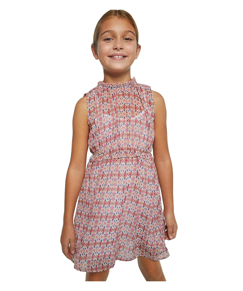 Ärmelloses Sommerkleid für Mädchen mit rosa und blauem Blumenmuster, elastischer Bund, leicht und bequem - ideal für Zeremonien und besondere Anlässe, 6976
