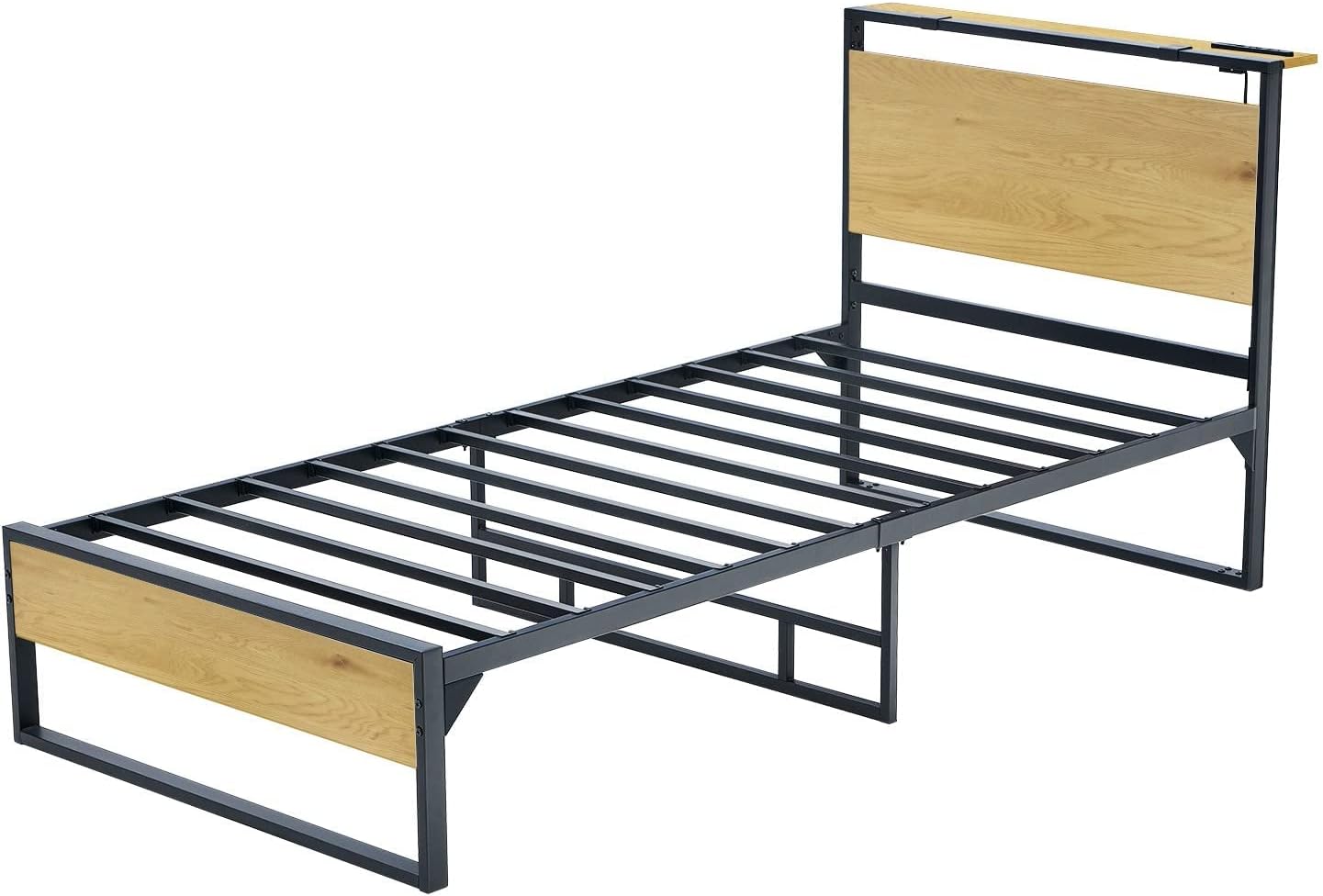 Amazon｜ベッドフレーム シングル 宮棚 2口コンセント シングルベッド パイプベッド 狭い空間向け ベッド下収納 2段階高さ調整 頑丈