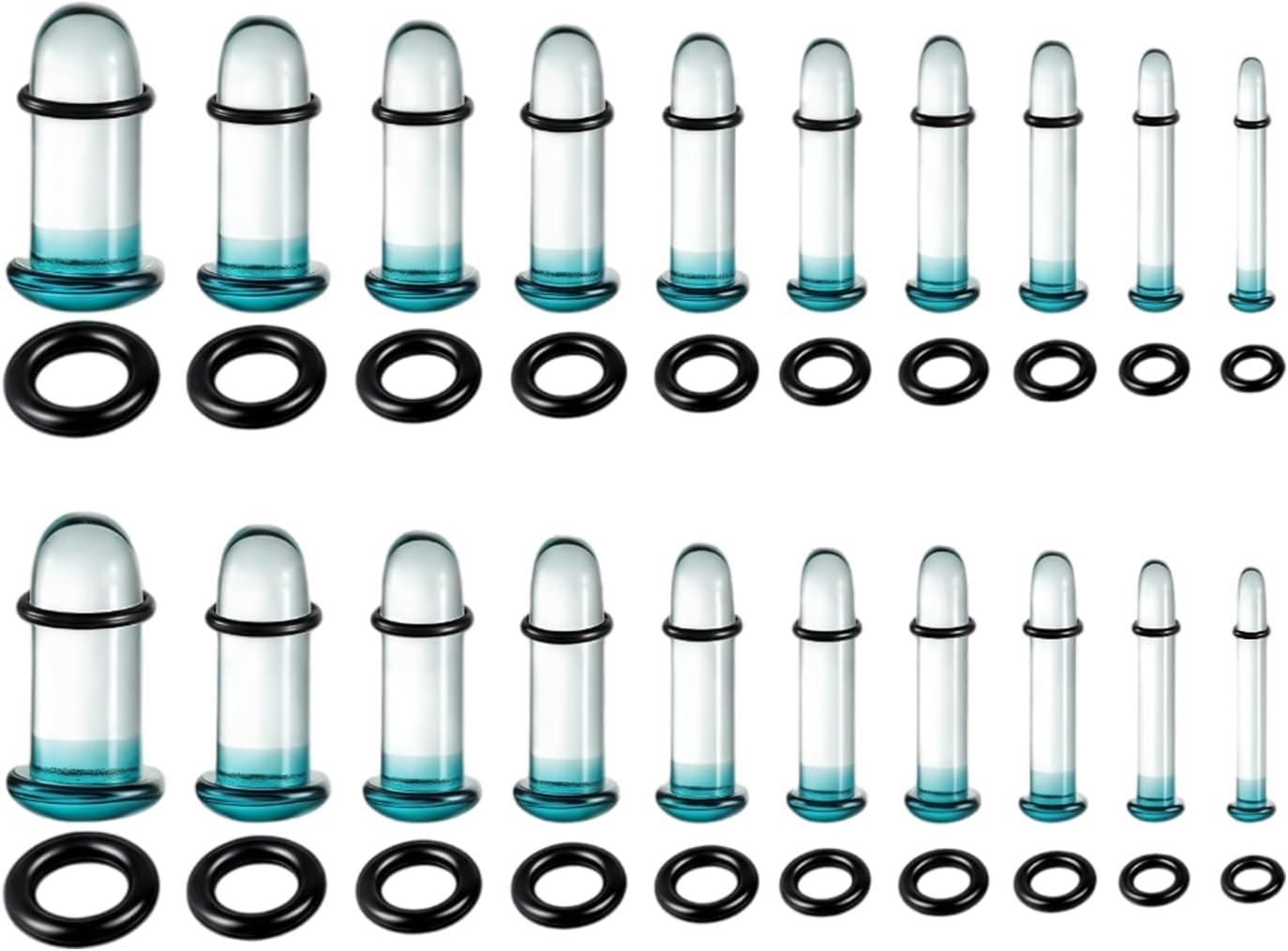 20Pcs Glass Ear Stretching Kit with O-Rings, Ear Gauge Plugs in 1.6-7mm, Single Flare Glass Gauges Expander, Body Piercing Jewelry For Men Women
