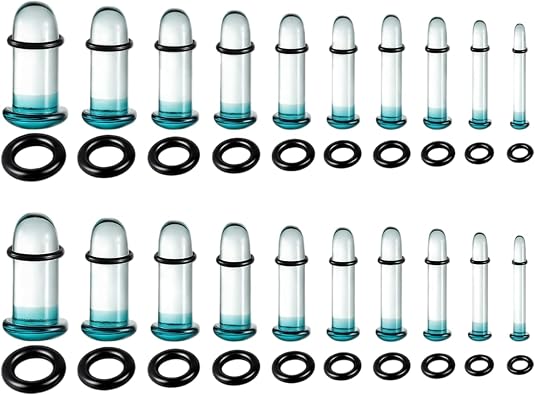 20Pcs Glass Ear Stretching Kit with O-Rings, Ear Gauge Plugs in 1.6-7mm, Single Flare Glass Gauges Expander, Body Piercing Jewelry For Men Women