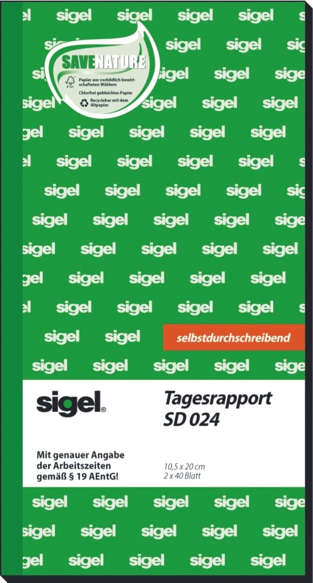 Sigel 5 x Formularbuch Tagesrapport 10,5x20cm selbstdurchschreibend VE=2x40 Blatt