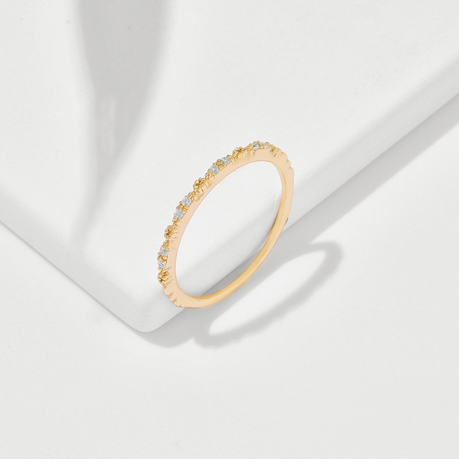 Bague en or 9 K/14 K/18 carats avec diamant fin, bague empilable délicate en or véritable bijou pour femme