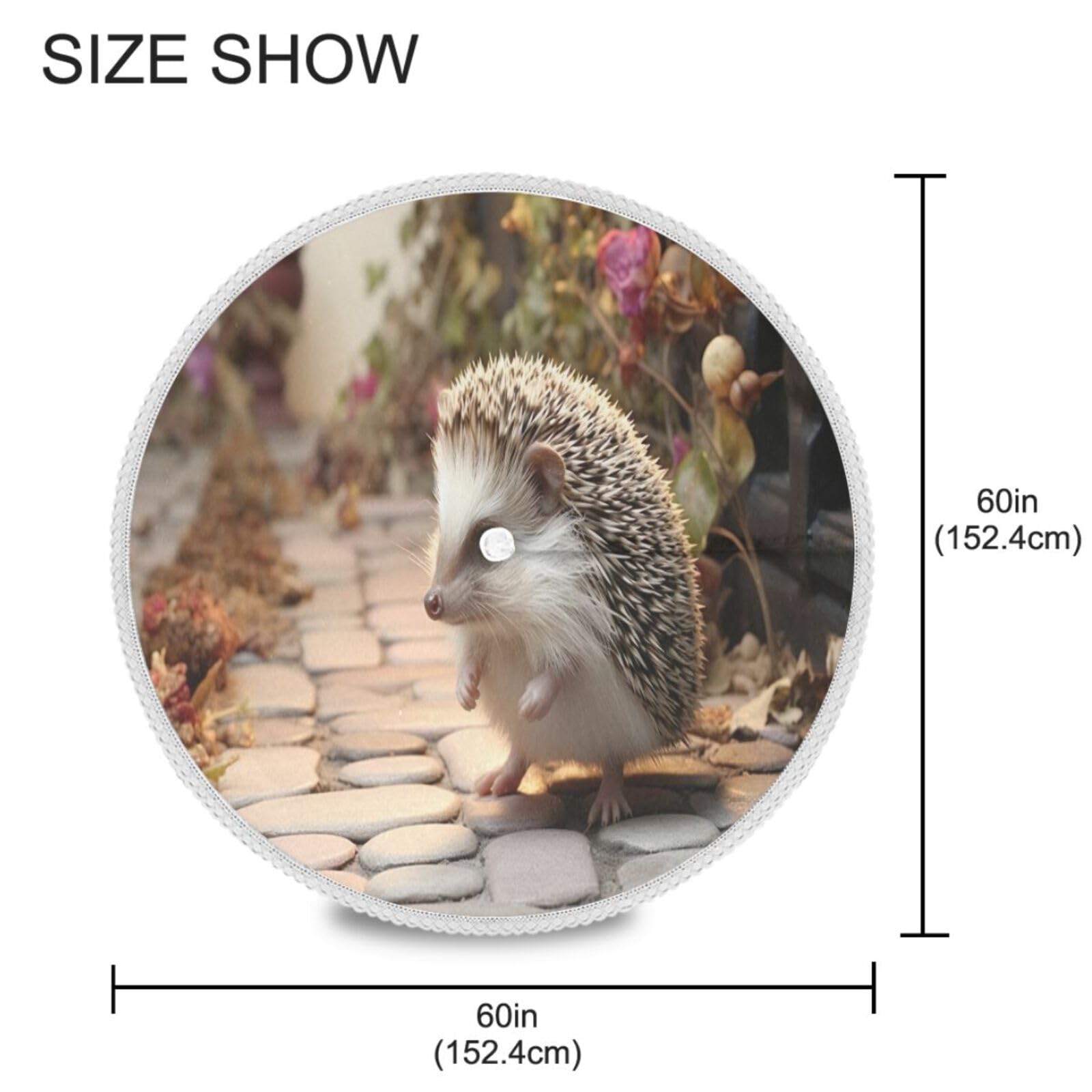 Wajiw 60 Inch Indoor Outdoor Round Tablecloth with Umbrella Hole and Zipper Waterproof Patio Table Cover for Camping Dining Room Party Outdoor Picnic,Hedgehog